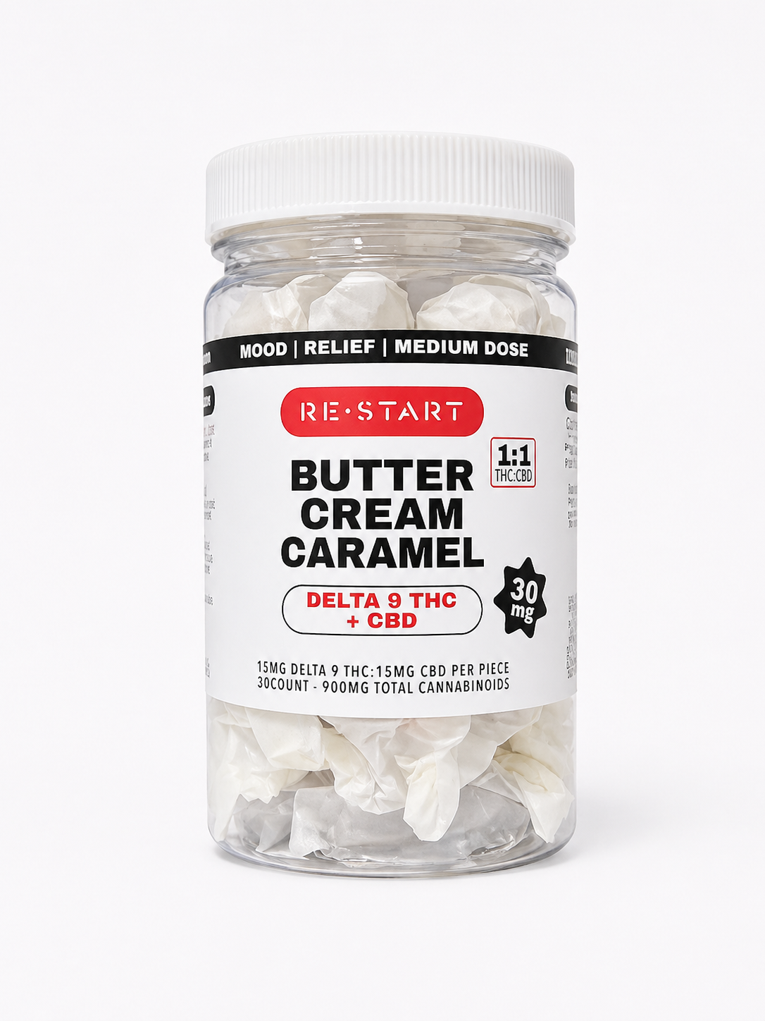 Delta 9 THC CBD 30MG Butter Cream Caramels (1:1) / 30 count